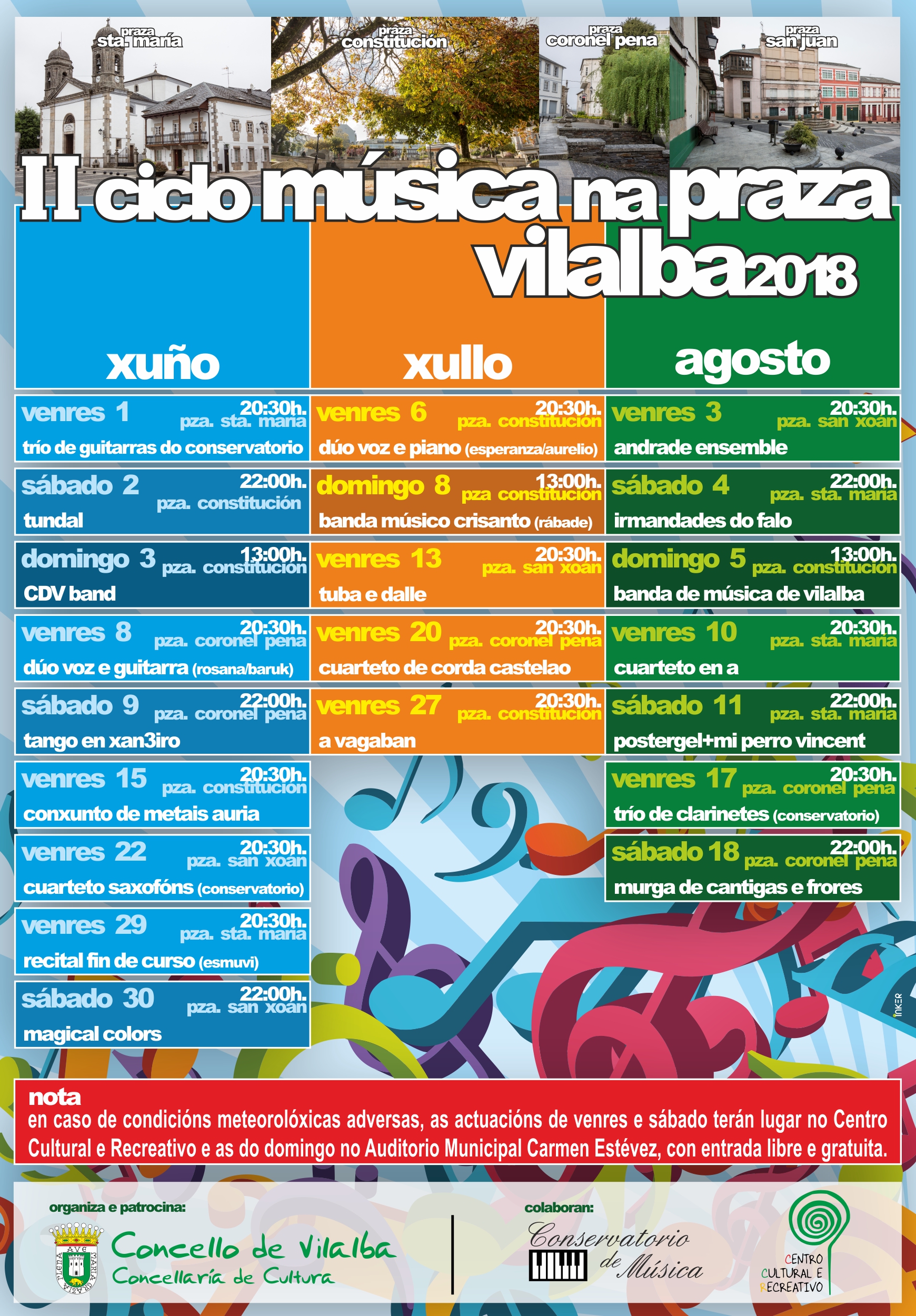 Cartaz do Ciclo de Música de Vilalba para o verán de 2018 