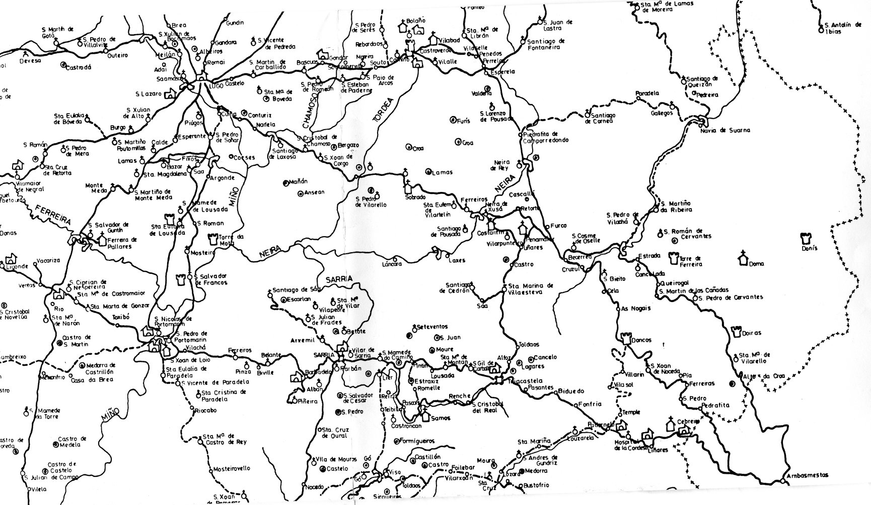 Mapa dos camiños medievais de Elisa Ferreira Priegue