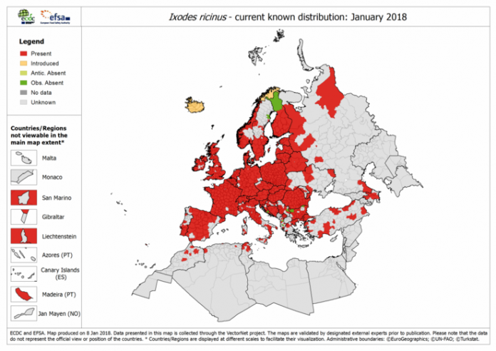Mapa da presenza da borreliose | UE