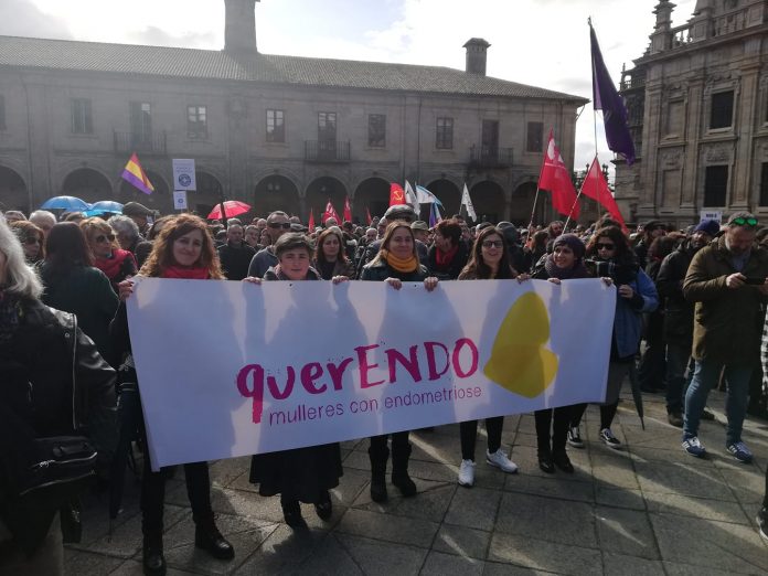 Representación de querEndo, mulleres con endometriose, na manifestación pola sanidade pública en Santiago de Compostela | querEndo