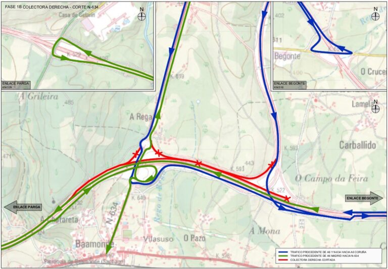 Obras de rehabilitación en ligazóns da A-6 e A-8 en Begonte provocarán cortes de circulación durante tres semanas