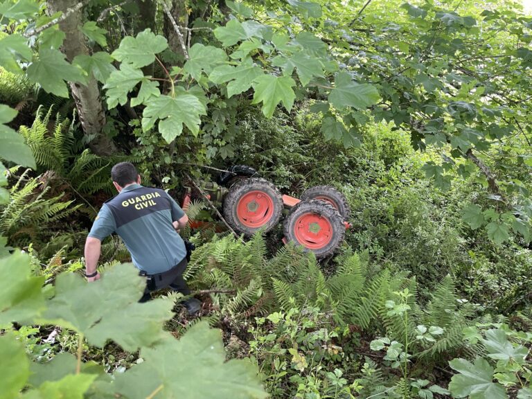 Ferido o condutor dun tractor tras caer por un desnivel nunha zona forestal de Becerreá