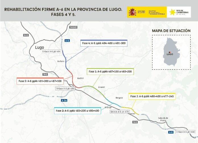 Continúa coa execución das obras de rehabilitación estrutural do pavimento da calzada esquerda da autovía A-6, entre os quilómetros 480 e 540,44 -- do Corgo a Guitiriz --, na provincia de Lugo.. MINISTERIO DE TRANSPORTES E MOBILIDADE SUSTENTABLE