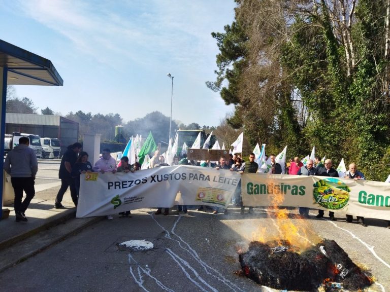 Gandeiros do SLG protestan contra a baixada de prezos do leite diante de Lactalis