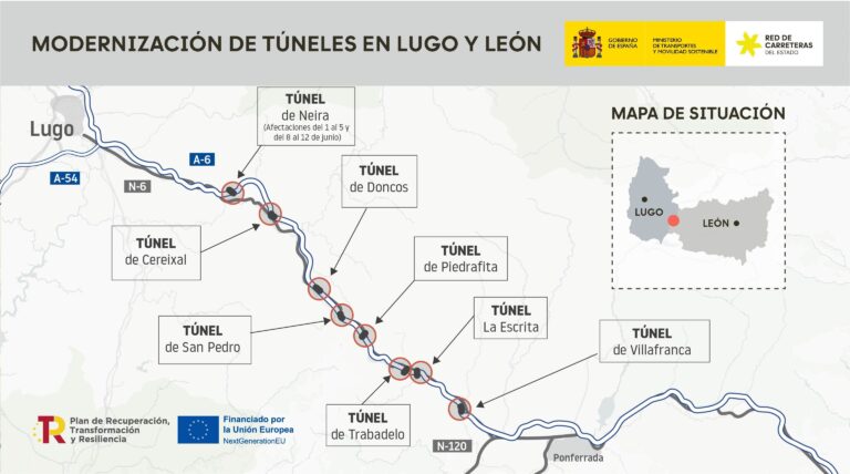 Cortes na A-6 desde o luns pola renovación das instalacións eléctricas do túnel de Neira